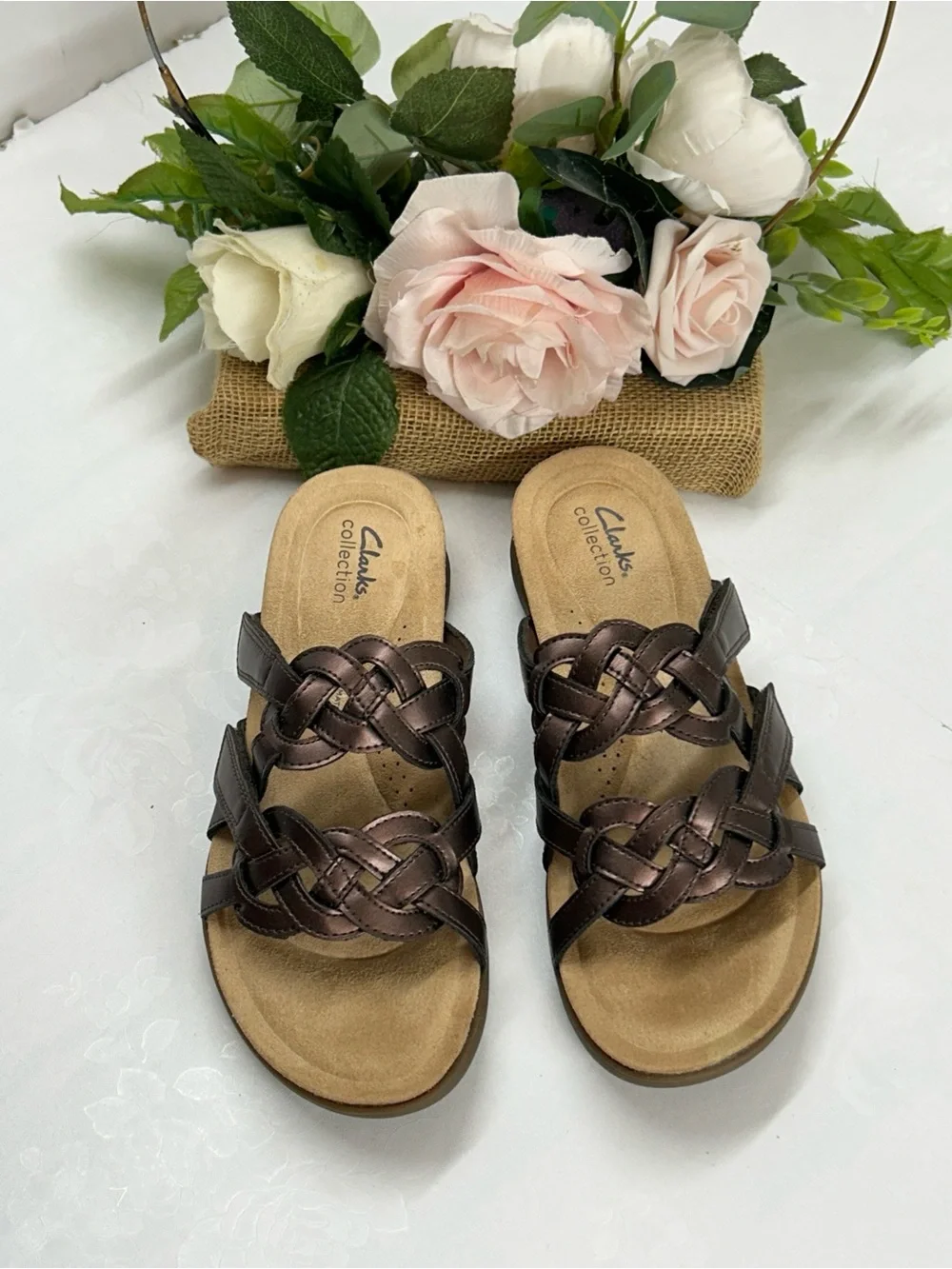 Women’s Braided Strap Comfort Sandals - Bronze